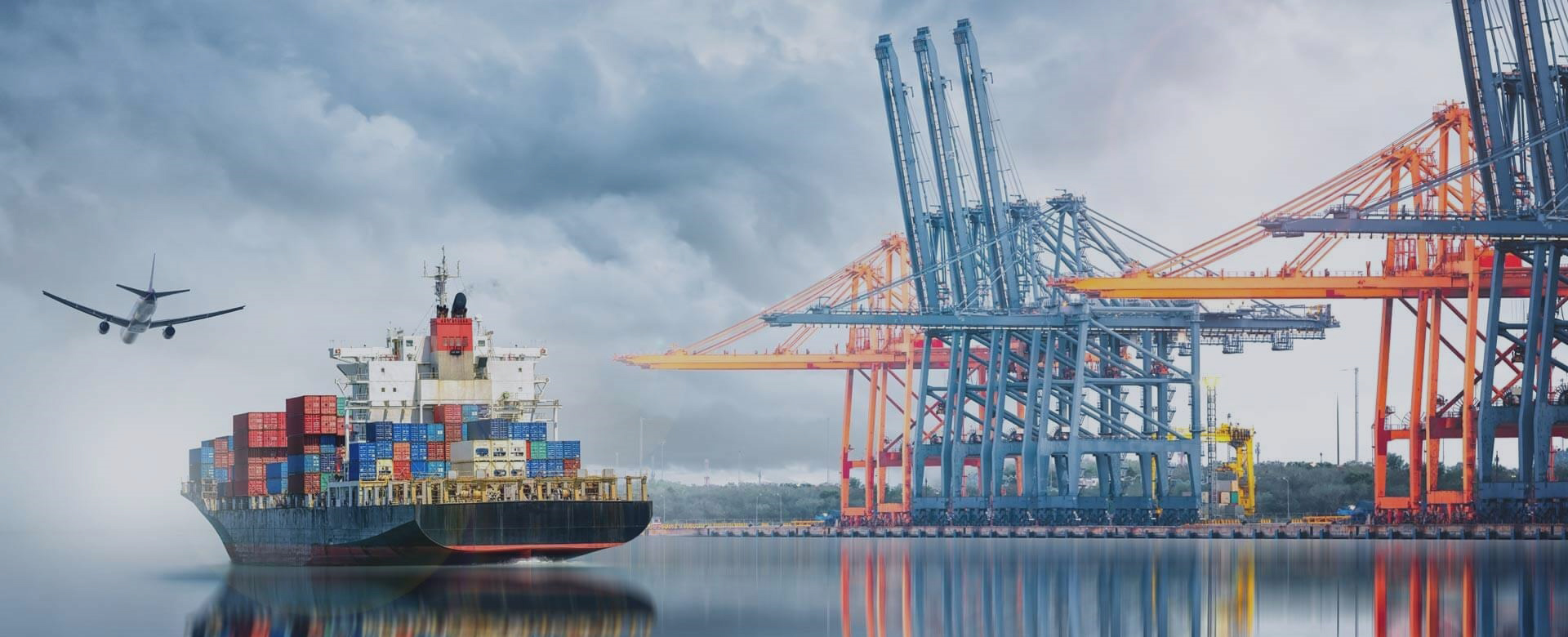 Container ship and port cranes