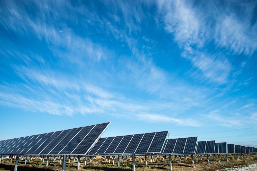 Solar panels at sunset